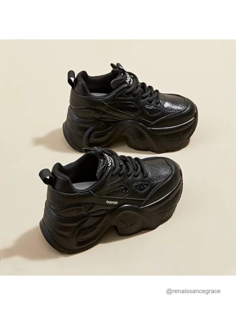 Women's Chunky Platform Dad Sneakers Lace Up Wedge Low Top Faux Leather